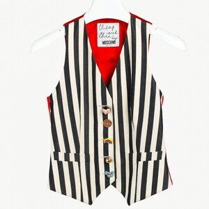 Moschino Cheap & Chic Striped Toy Button Waistcoat